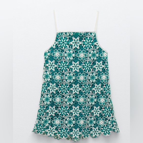 ZARA green floral crochet dress size small - Picture 2 of 12